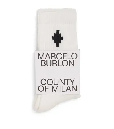 Marcelo Burlon County Of Milan Kids' Cotton Sideway-cross Short Socks In White