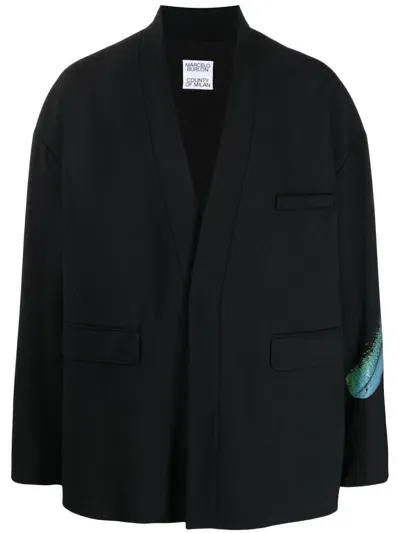 Marcelo Burlon County Of Milan Feather-print Kimono-inspired Blazer In Schwarz