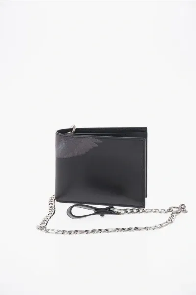 Marcelo Burlon County Of Milan Leather Black Wings Wallet With Chain