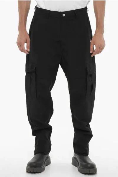 Marcelo Burlon County Of Milan Nylon Cargo Pants With Embroidered Logo In Black