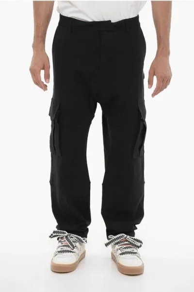 Marcelo Burlon County Of Milan Solid Color Cargo Sweatpants With Contrasting Embroidery In Black