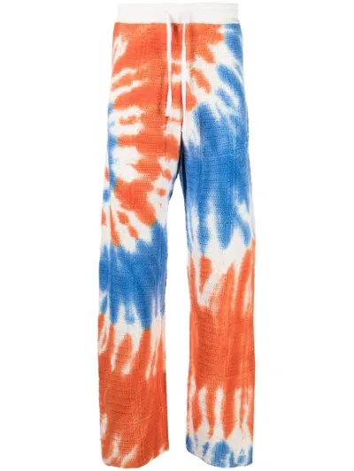 Marcelo Burlon County Of Milan White Tie Dye Cotton Track Pants In Blue