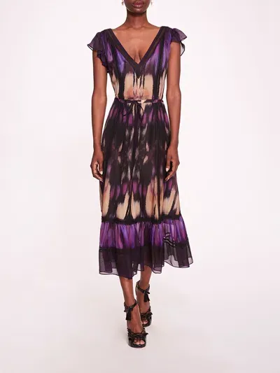 Marchesa Abstract Viscose Midi Dress In Purple Multi