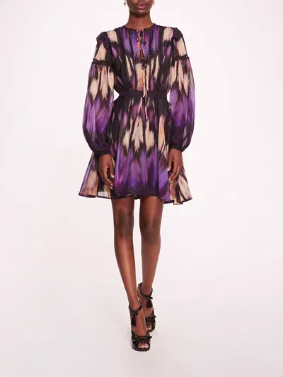 Marchesa Abstract Viscose Mini Dress In Purple Multi