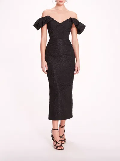 Marchesa Cloque Midi Dress In Black