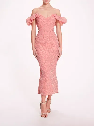 Marchesa Cloque Midi Dress In Pink