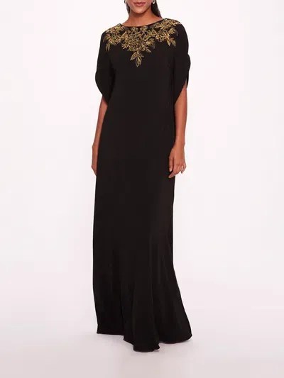 Marchesa Embroidered Crepe Kaftan In Black