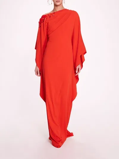 Marchesa Embroidered Draped Kaftan In Poppy