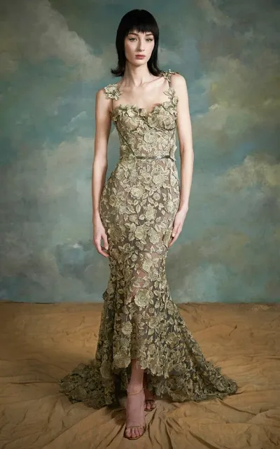 Marchesa Floral-appliqued Ruffle Maxi Dress In Multi