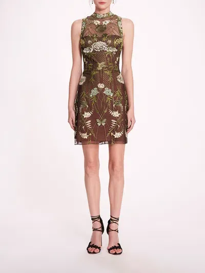 Marchesa High Neck Tulle Mini Dress In Green