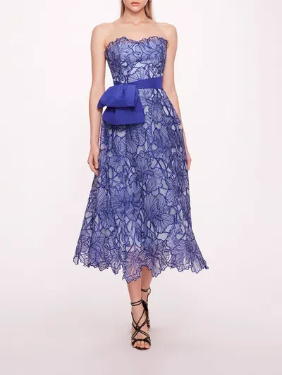 Marchesa Iris Cutwork Midi Dress In Navy