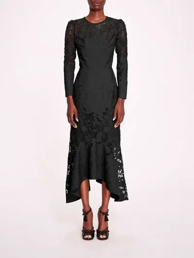 Marchesa Linen Lace Maxi Dress In Black