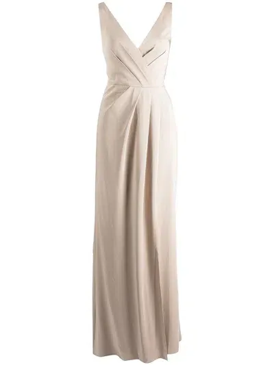 Marchesa Notte Bridesmaids Cowl-effect Floor-length Gown In Braun