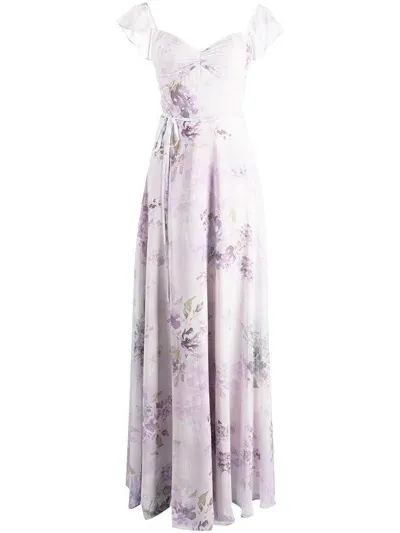 Marchesa Notte Bridesmaids Floral-print Floor-length Dress In Weiss