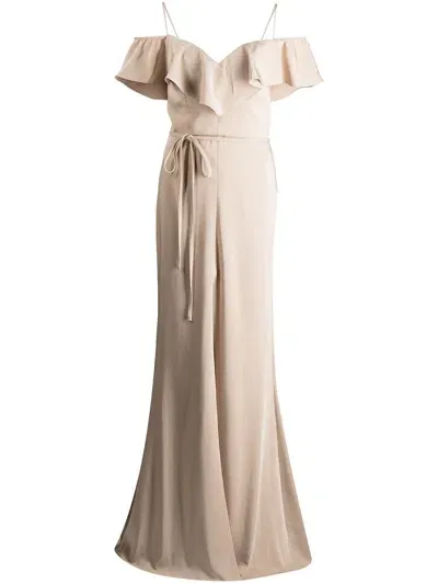 Marchesa Notte Bridesmaids Ruffle-trim Floor-length Gown In Braun