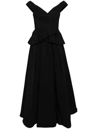 Marchesa Notte Draped-detail Taffeta Gown In Black