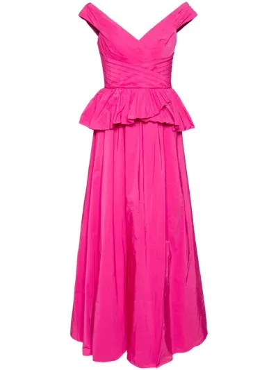 Marchesa Notte Draped-detail Taffeta Gown In Pink