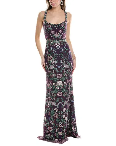 Marchesa Notte Women's Floral-embroidered Tulle Gown In Amethyst