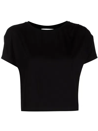 Marchesa Notte Round Neck Cropped T-shirt In Black