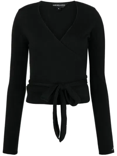 Marchesa Notte Tie Wrap Long-sleeve Top In Black