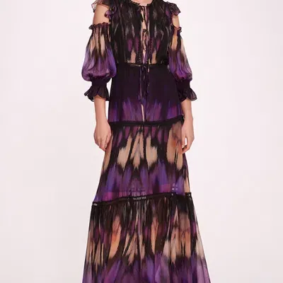 Marchesa Rosa Abstract Viscose Maxi Dress In Purple