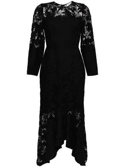 Marchesa Rosa Asymmetric Lace Maxi Dress In Black