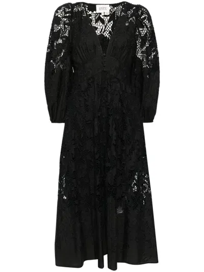 Marchesa Rosa Jessamine Guipure-lace Midi Dress In Black