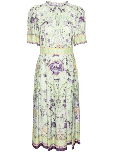 Marchesa Rosa Soma Floral-print Midi Dress In 绿色