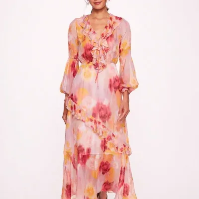 Marchesa Rosa Varda Dress In 粉色