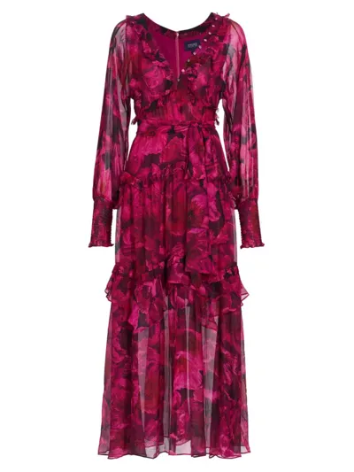 Marchesa Rosa Leilani Floral-print Maxi Dress In Fuchsia