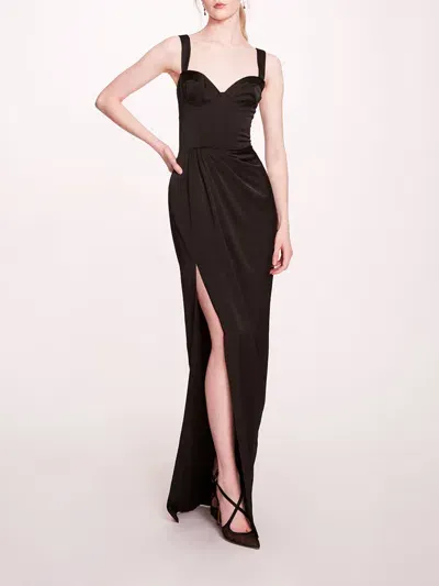 Marchesa Satin Bustier Gown In Black