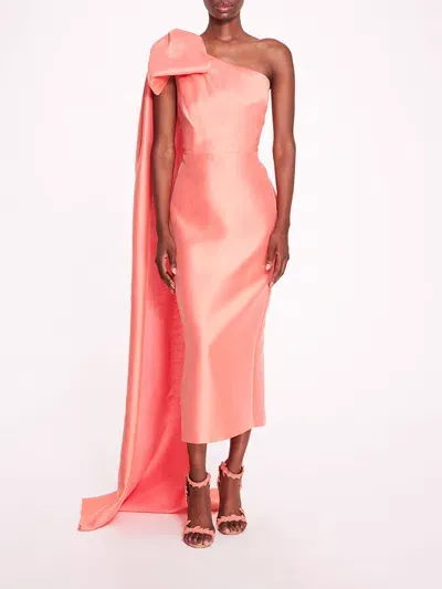 Marchesa Silk Mikado Midi Dress In Coral