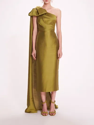 Marchesa Silk Mikado Midi Dress In Olive