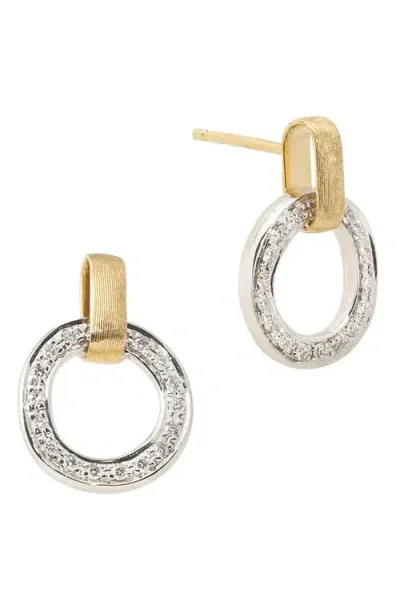 Marco Bicego 18k Yellow & White Gold Jaipur Link Diamond Flat Link Stud Earrings In White/gold