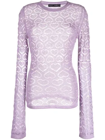 Marco Rambaldi Long-sleeve Open-knit Top In Purple