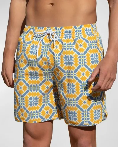 Marea Marea Men's Monsegur Printed Swim Shorts In Orange Tile