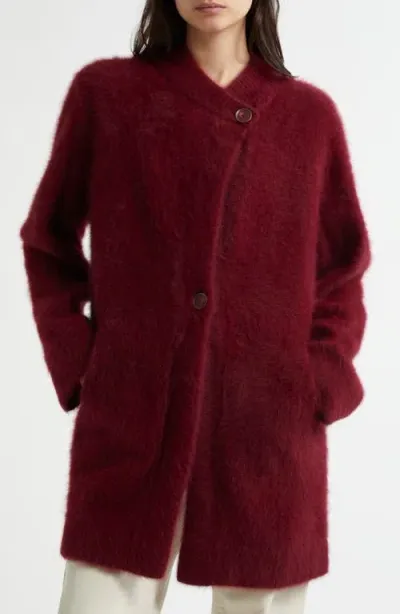 Margaret O'leary Brushed Fox Hair Coat In Burgundy