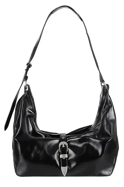 Marge Sherwood Belted Hobo In Black Glossy Plain