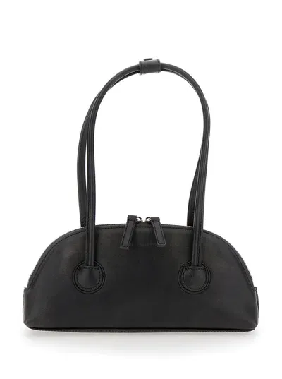 Marge Sherwood Besette Black Shoulder Bag With Engraved Logo In Leather Woman In Washed Black 2 Tone