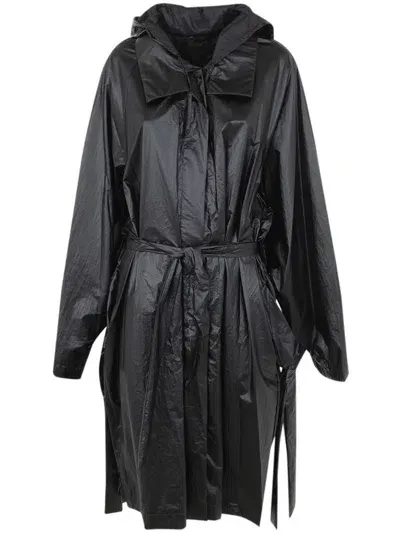 Maria Calderara Wrap Choc Birdie Nylon Oversized Hoodie Trench In Black