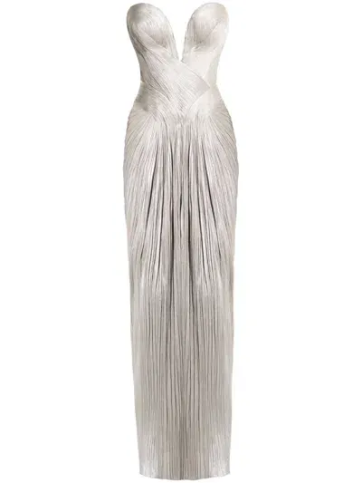 Maria Lucia Hohan Bustier Front-slit Gown In Silver