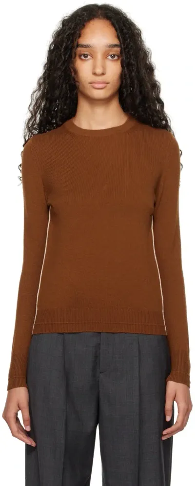 Maria Mcmanus Brown Featherweight Crew Sweater In Vicuna