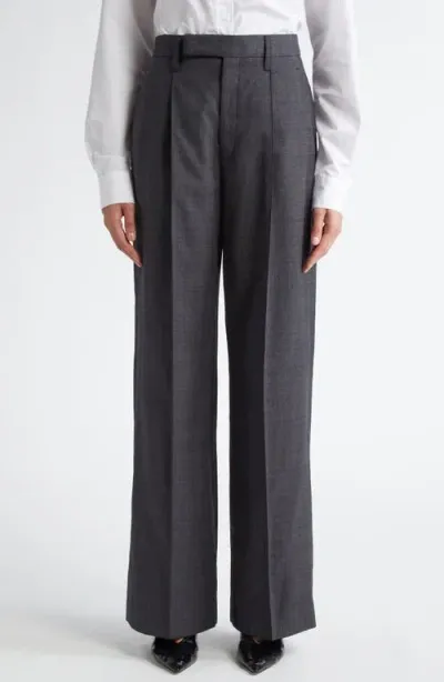 Maria Mcmanus High Waist Stretch Wool Wide Leg Trousers In Charcoal Glen Plaid