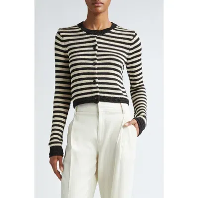 Maria Mcmanus Stripe Shrunken Cardigan In Black/eggshell Stripe