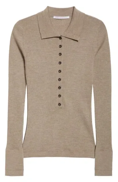 Maria Mcmanus Tiny Button Long Sleeve Merino Wool Polo In Stone