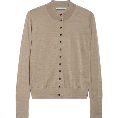 Maria Mcmanus Tiny Button Slim Fit Merino Wool Cardigan In Stone