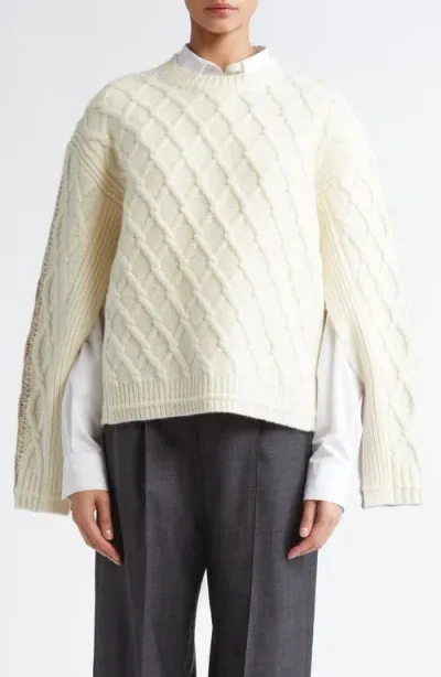 Maria Mcmanus Two-tone Merino Wool Twisted Cable Crewneck Sweater In Ivory/stone