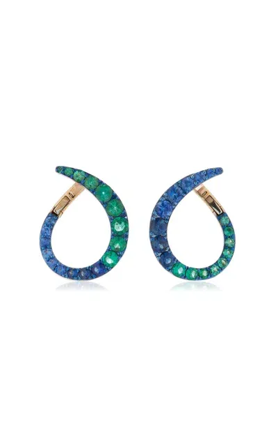 Marie Mas Grand Radiant 18k Rose Gold Emerald And Sapphire Hoop Earrings In Multi