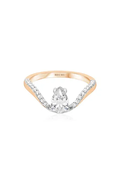 Marie Mas Halo 18k Rose Gold Diamond Ring In Pink