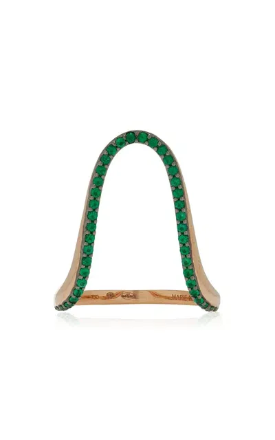 Marie Mas Radiant 18k Rose Gold Emeraldring In Green